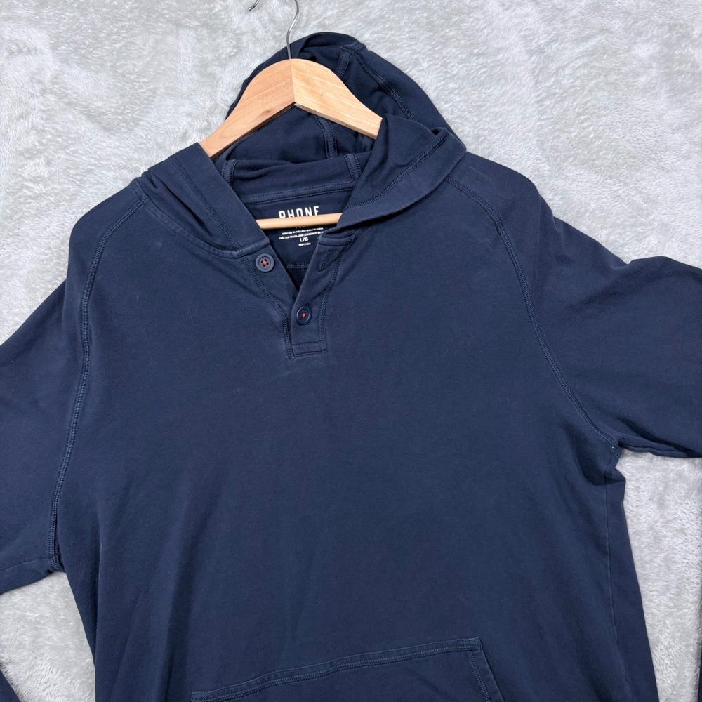 Rhone Henley Hoodie Mens Large Navy Blue Cotton Blend Stretch Pullover
